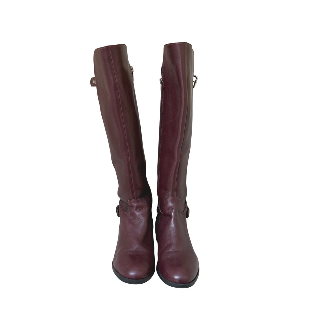 Marc Fisher Riding Boots Burgundy Leather Suede Buckle Wide Calf Womens 7W